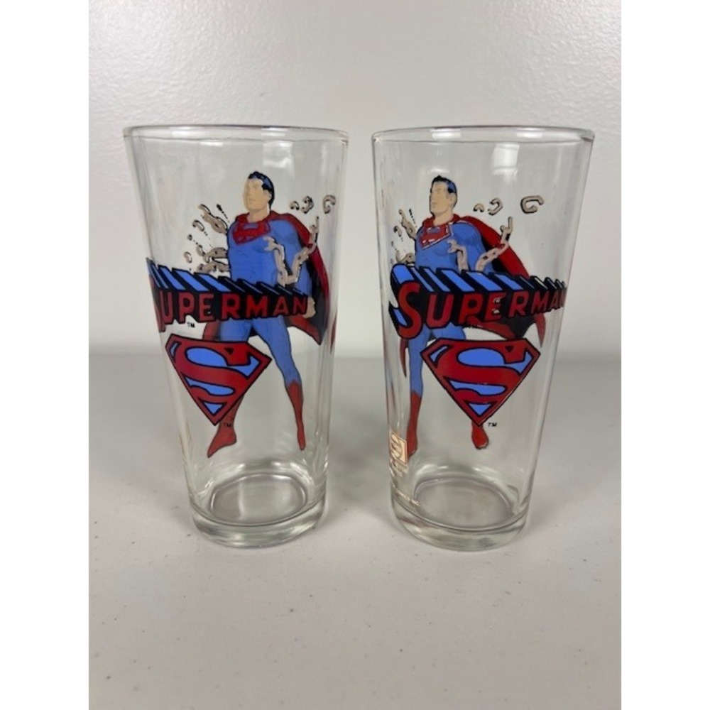 Vintage 1975‎ Pepsi Collector Series Superman Glasses Set of 2 DC Comics - Picture 3 of 9